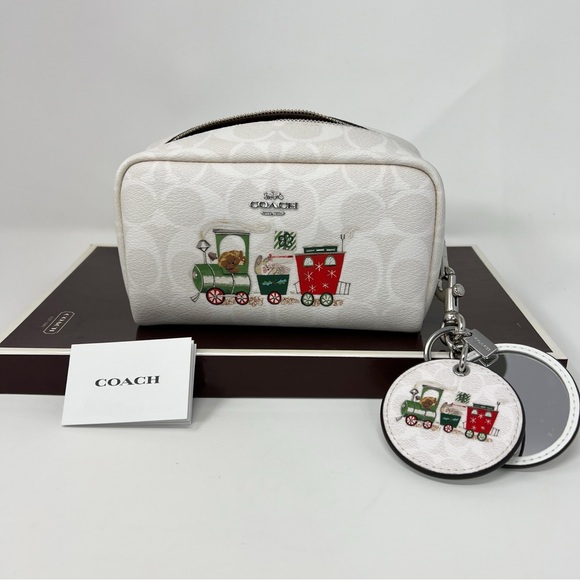 Coach small boxy cosmetic case mirror bag charm sign Christmas train - Picture 15 of 16